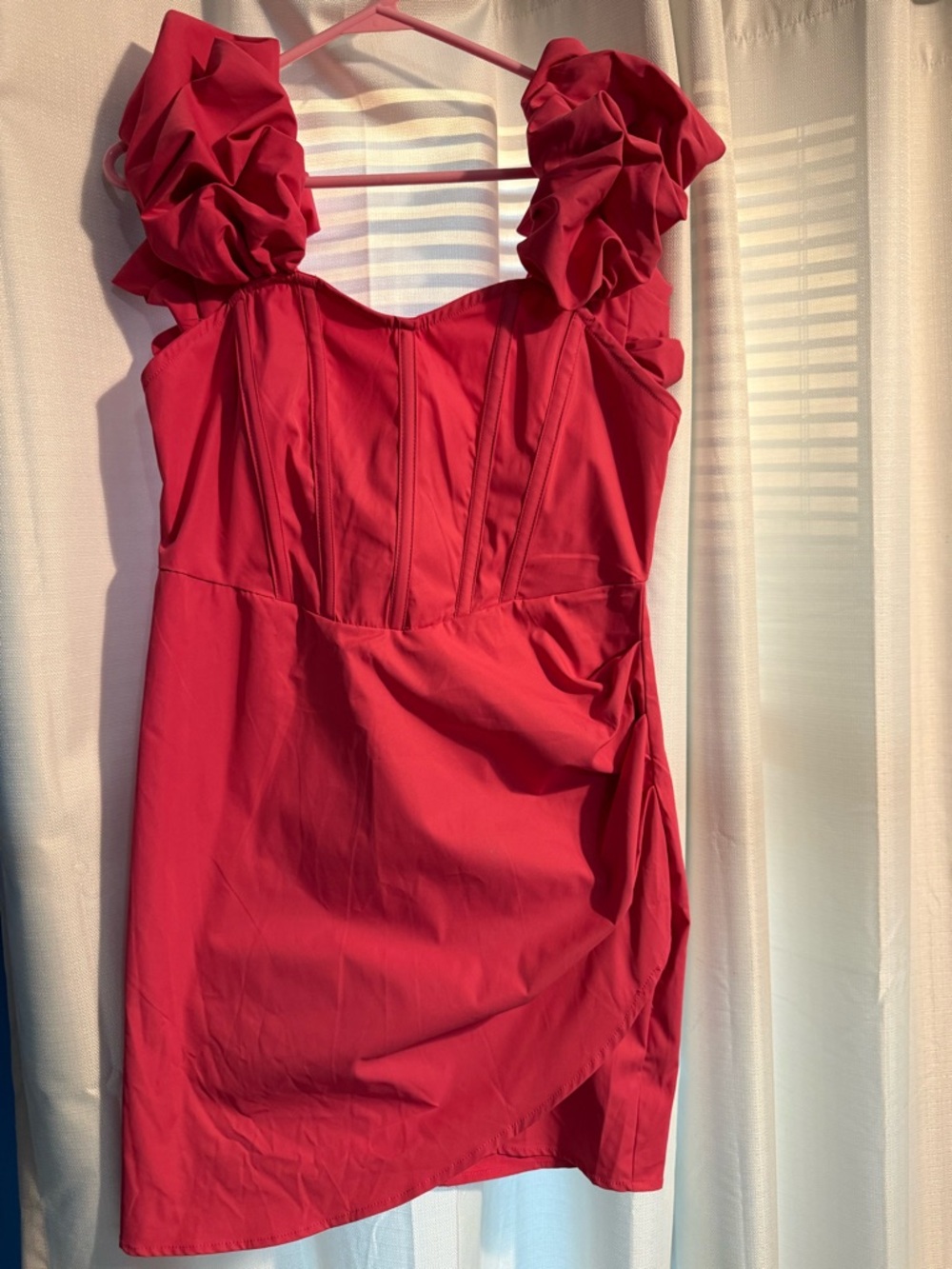 SHEIN Pink Ruffle Sleeve Mini Dress